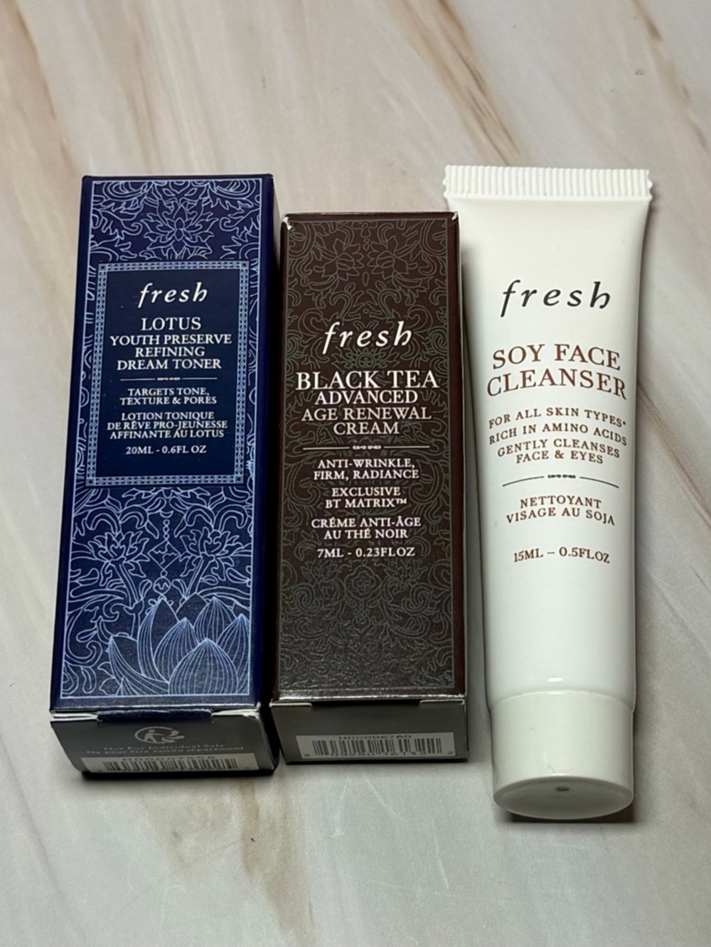 Fresh Lotus Toner, Black Tea Cream, Soy Cleanser Travel Size